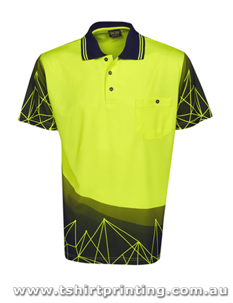 W118P Blue Whale Hi Vis Sublimation Polo Astro design